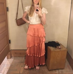 Anthropologie pink tiered skirt